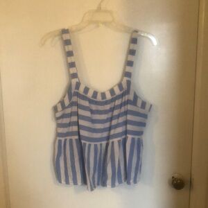 Loft White and Blue Smocked Peplum Tank Top